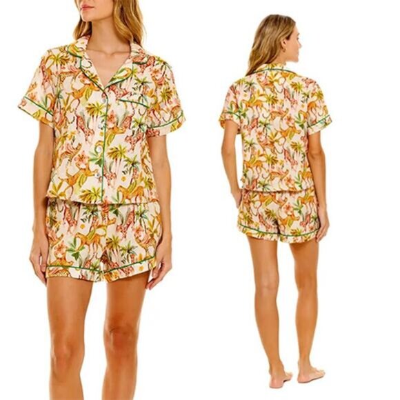 NWT The Lazy Poet Nina Linen Elastic Short Pajama Set Sleepwear Pegasus Size: L - Picture 11 of 11